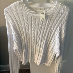 Aerie Classic White Cable Knit Sweater